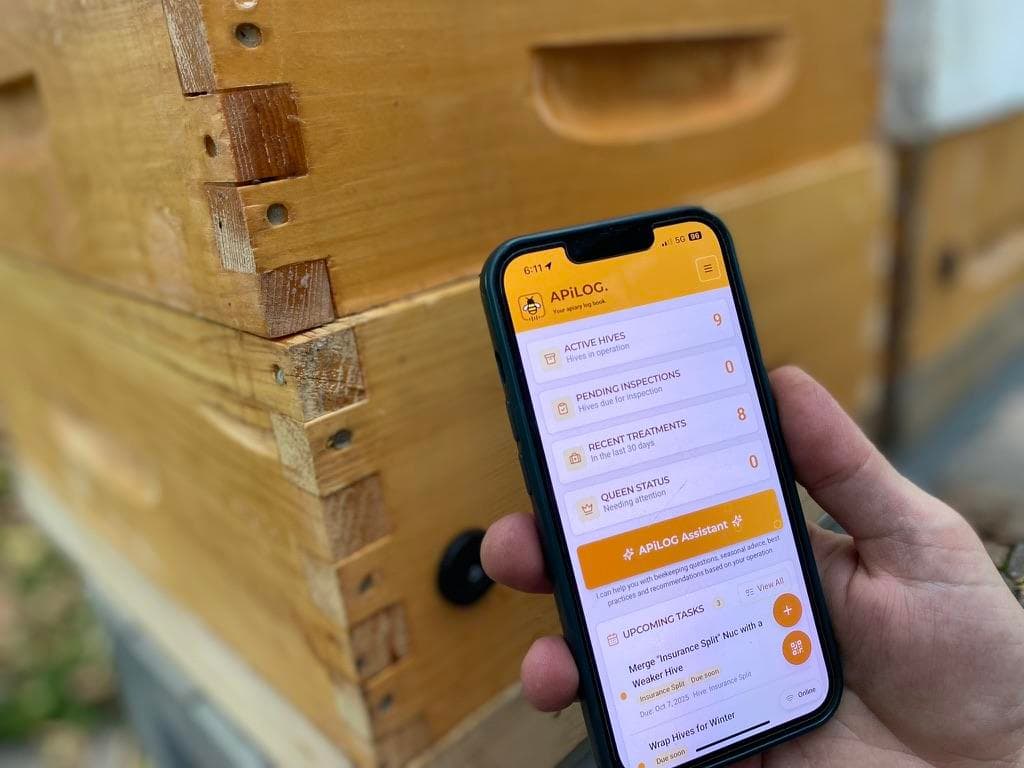 Beekeeper tracking queen status and mite counts using APiLOG in the apiary