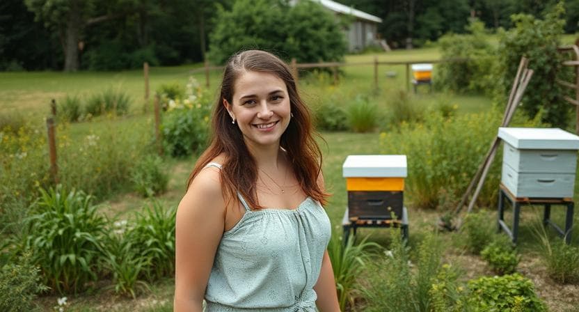 Carla with her hives